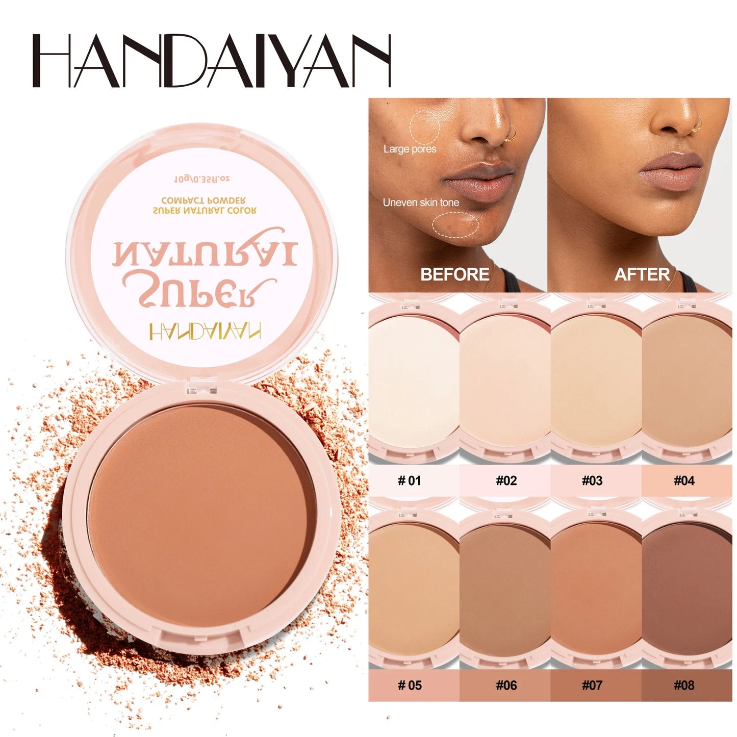 8 Color Matte Face Pressed Powder 24 Hours Oil Control Natural Setting Powder Foundation Full Coverage Waterproof Lasting Makeup